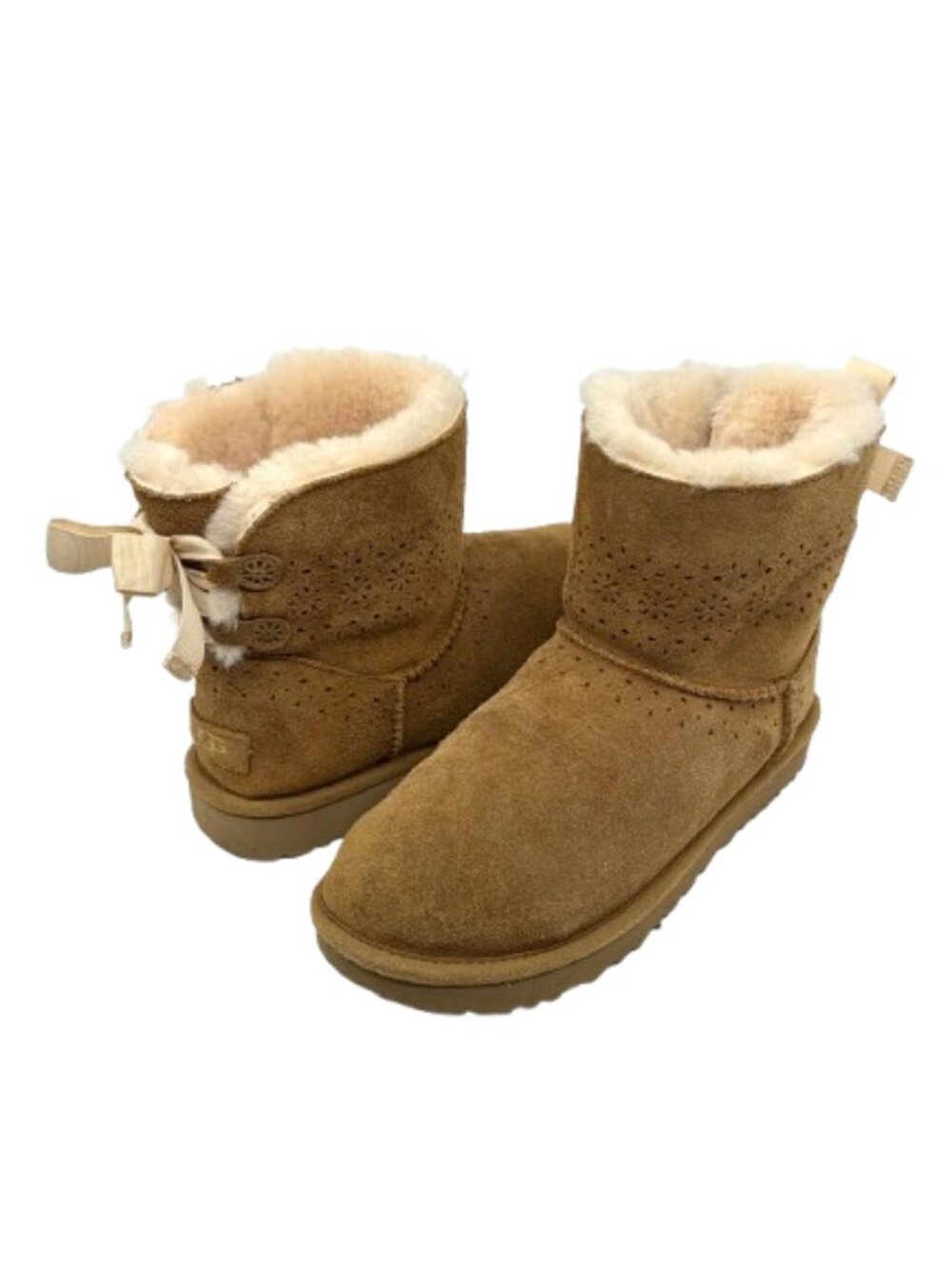 UGG~Women's Dae Sunshine Perf Sheepskin Bow Boots - Chestnut Suede SIZE 8